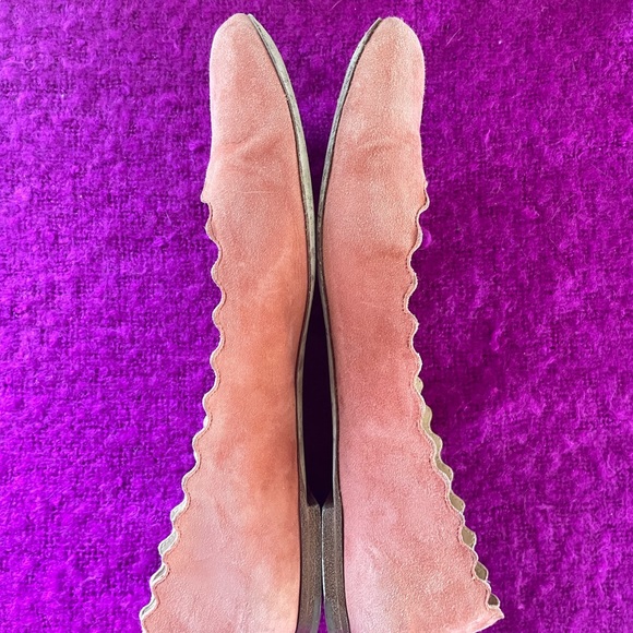 Chloe Melon Colored Suede Lauren Scalloped Edge Flats/ sz 38 - Picture 3 of 14